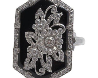 Handcrafted White Gold Diamonds and Onyx Ring