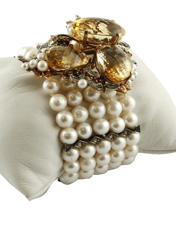 Ancient Handcrafted Bracelet Diamond, Ruby, Emera… - image 3