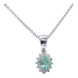 Emerald, Diamonds, 18 Karat White Gold Pendant Necklace