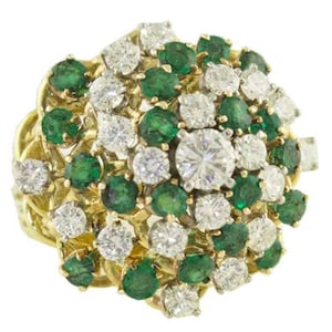 Emeralds, Diamonds, 18 Karat Yellow Gold and White Gold Ring.