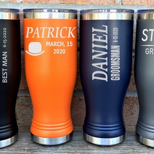 Personalized Tumbler, Beer Tumbler, Groomsman Gift, Bridesmaid Gift, Pilsner Tumbler, Gift for Him, Insulated Tumbler