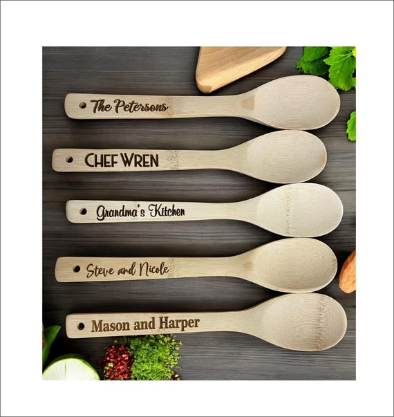 Personalized Bamboo Cooking Spoon – Custom Engraved Wooden Utensil – Thoughtful Gift for Food Lovers
