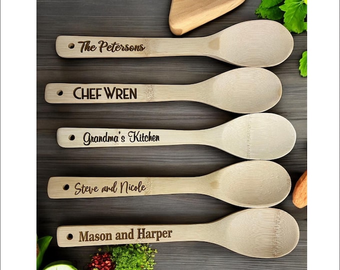 Personalized Bamboo Cooking Spoon – Custom Engraved Wooden Utensil – Thoughtful Gift for Food Lovers
