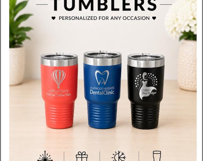 Featured listing image: Personalized 30oz Tumbler, Custom Engraved Tumbler, Logo, Corporate Gift, Stainless Steel Travel Mug