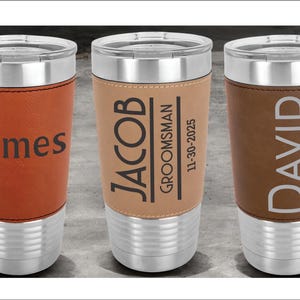 Engraved Leatherette Tumbler: Personalized Groomsmen Gift, 20oz Insulated Mug