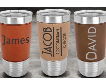 Engraved Leatherette Tumbler: Personalized Groomsmen Gift, 20oz Insulated Mug