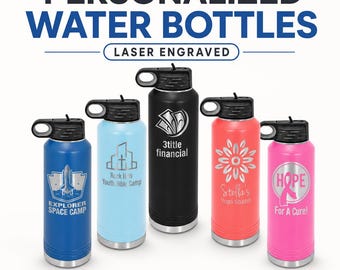 Personalized Water Bottle with Straw | Custom Laser Engraved Insulated Water Bottle | 20oz, 32oz or 40oz | Name or Logo