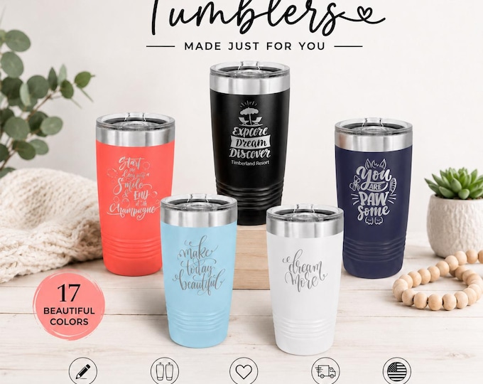 Featured listing image: Personalized 20oz Tumbler, Custom Engraved Polar Camel Cup, Name Logo Gift, Laser Engraved Stainless Steel Travel Mug