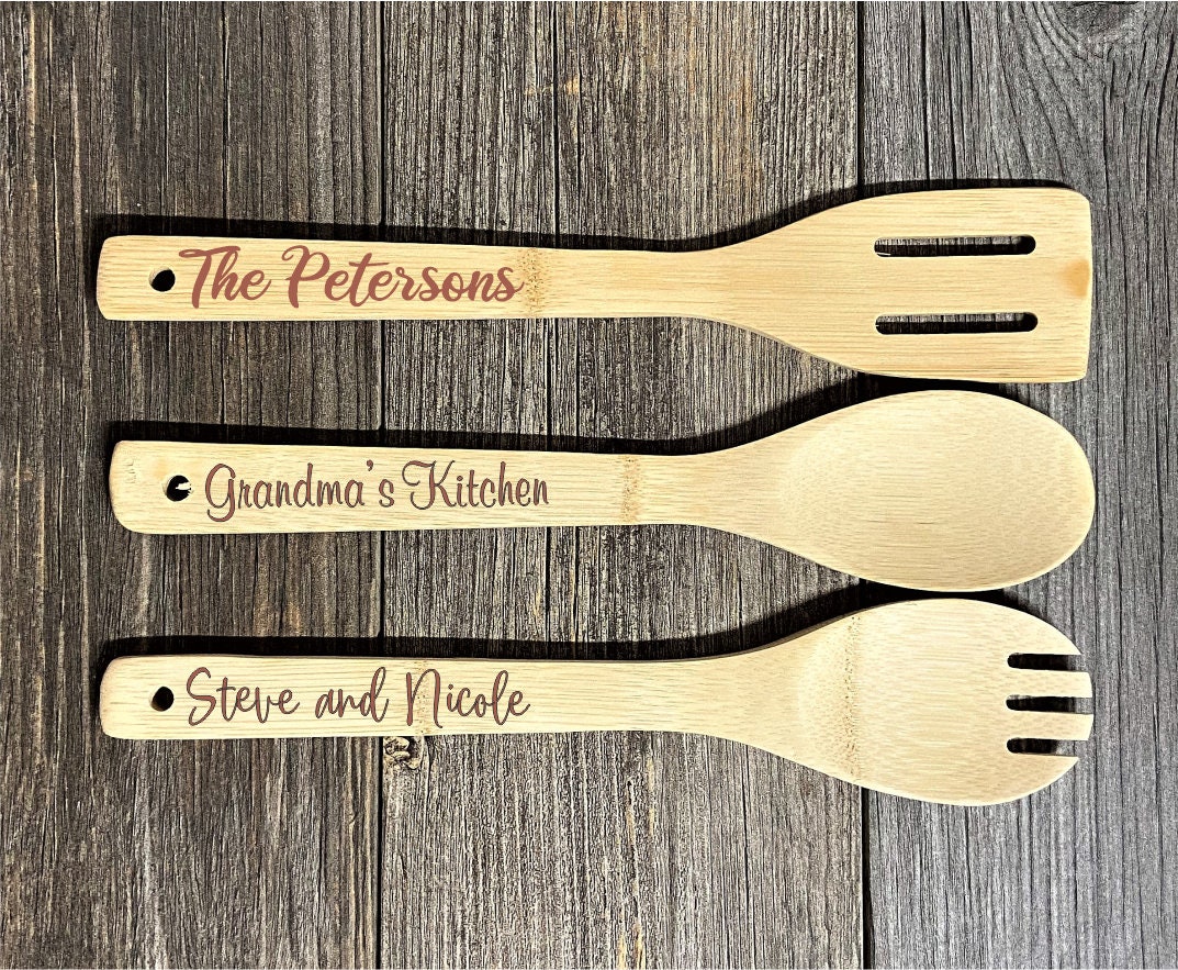 Bamboo Laser engraved wooden utensils (Set of 6) – uniquelykool