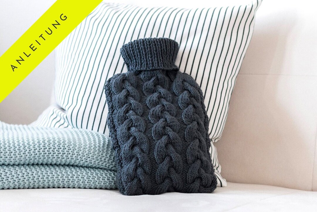 Instructions Knitted Hot Water Bottle Cover With Cable Pattern Digital Etsy