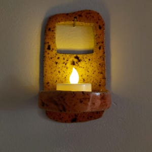 Ceramic Wall Candle Holder, Stoneware Wall Art, Air Fern Holder, Orange Pottery, Altar shelf