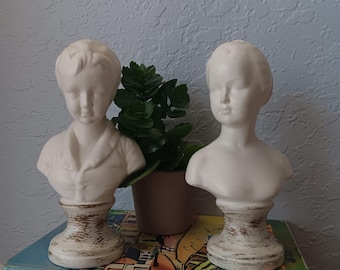 Vintage Ceramic Boy and Girl Bust, Set of 2