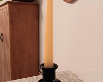 Vintage Black Amethyst Glass Candlestick Holder, LE Smith