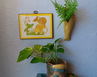 JK Powell Freddie Fieldmouse #35007 Wood Plaque, 1980's Vintage Art