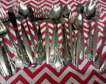 Mismatched Vintage Silverware Set, 22 Piece set, Flatware Collection