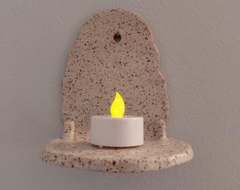 Ceramic Wall Candle Holder, Stoneware Wall Art, Air Plant Holder, Pottery Shelf