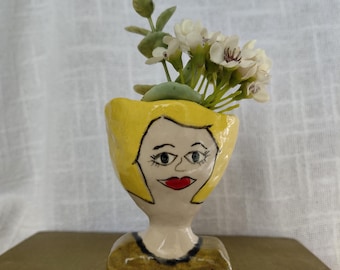 Lady planter, Ceramic Planter, Head Planter, Air Plant Holder