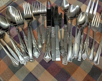 Mismatched Vintage Silverware Set, 25 Piece set, Flatware Collection