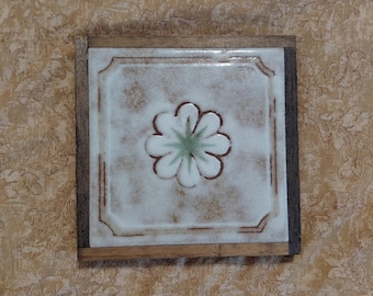 Vintage Wood Framed Ceramic Tile Trivet, Made in Italy