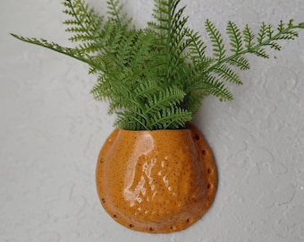 Ceramic Wall Pocket, Stoneware Wall Planter, Air Fern Holder, Pottery Vase