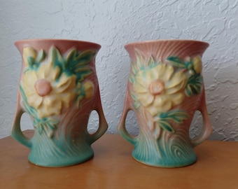 Vintage Roseville Peony Vase 57-4, Set of 2