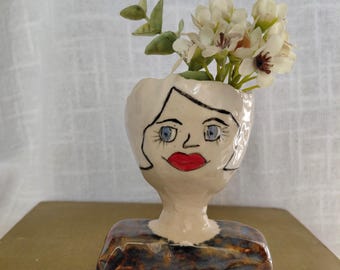 Lady planter, Ceramic Planter, Head Planter, Air Plant Holder