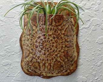 Ceramic Wall Pocket, Stoneware Wall Planter, Air Plant Holder,  Rust Pottery