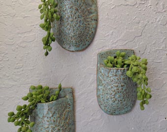 Ceramic Wall Pocket, Stoneware Wall Planter, Air Plant Holder Set of 3