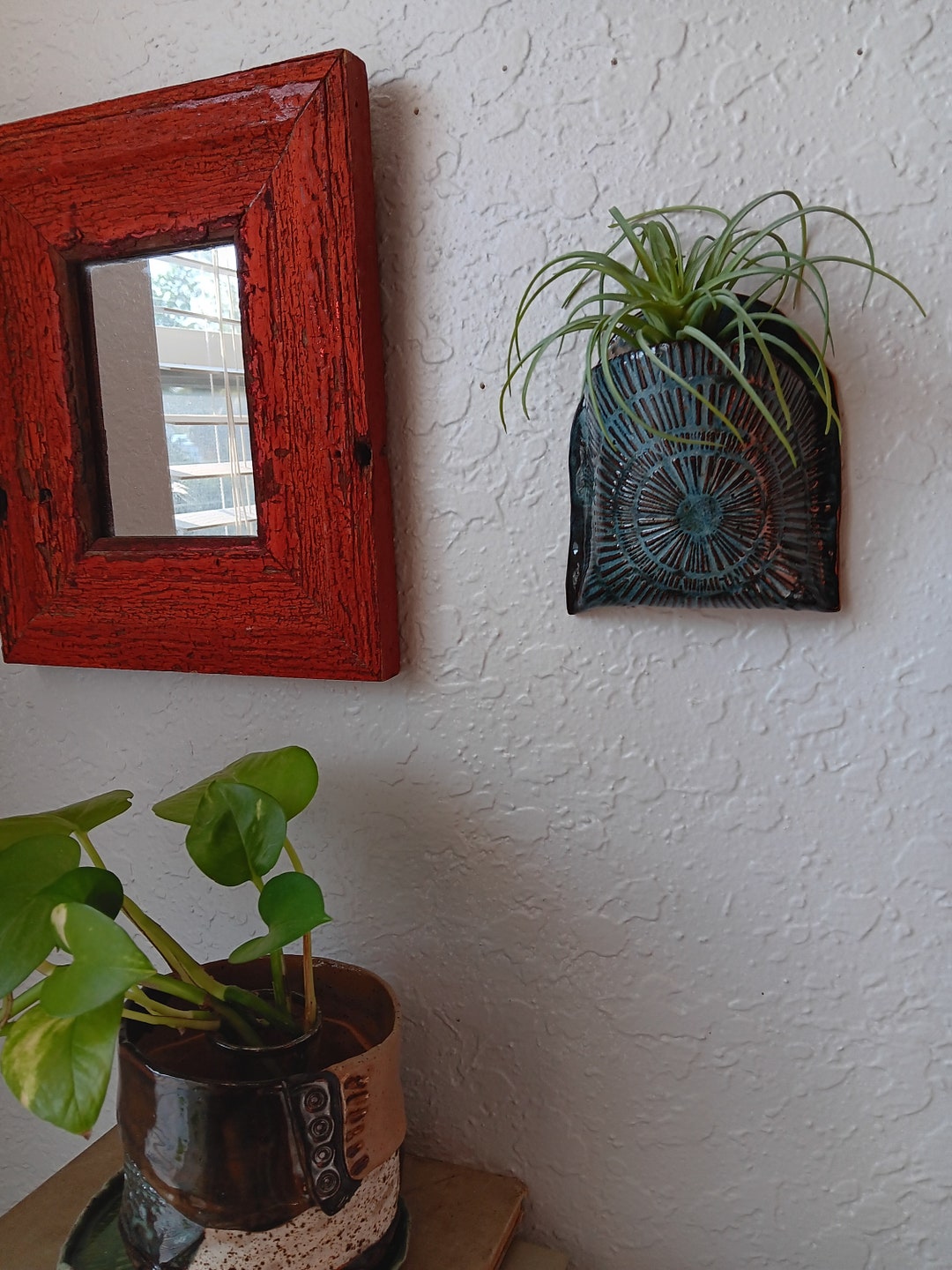 Ceramic wall pocket stoneware wall planter air fern holder boho