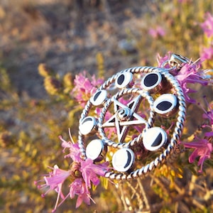 Sterling Silver Moon Pentagram Pendant