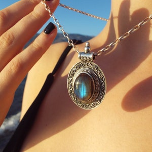 Sterling Silver Labradorite Pendant Rare Boho Vintage
