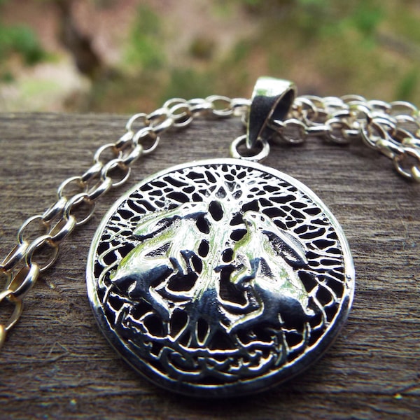 Sterling Silver Rabbit Hare Tree of Life Pendant Handmade Jewelry