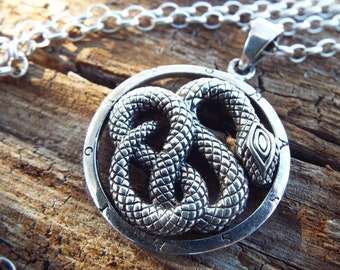 Sterling Silver Snake Uroboros Pendant Serpent Handmade Jewelry