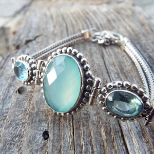 Armband Sterling Silber Aquamarin Schmuck Handmade Aqua Marine Vintage selten