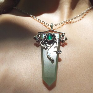 Sterling Silver Aventurine Pendulum Pendant Crystal Handmade Vintage Necklace Rare Boho