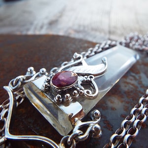 Sterling Silver Clear Quartz Ruby Pendulum Locket Pendant Crystal Handmade Vintage Necklace