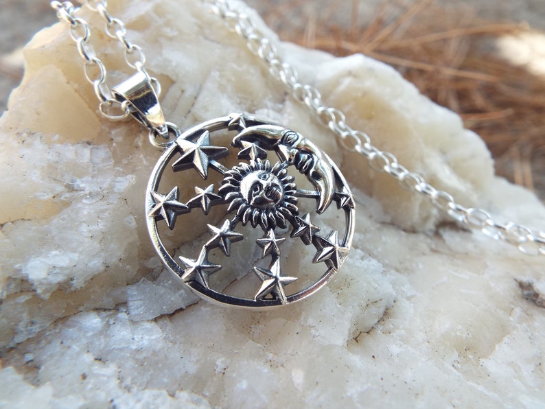 Sterling Silver Stars Sun Moon Jewelry Pendant Handmade Vintage ...