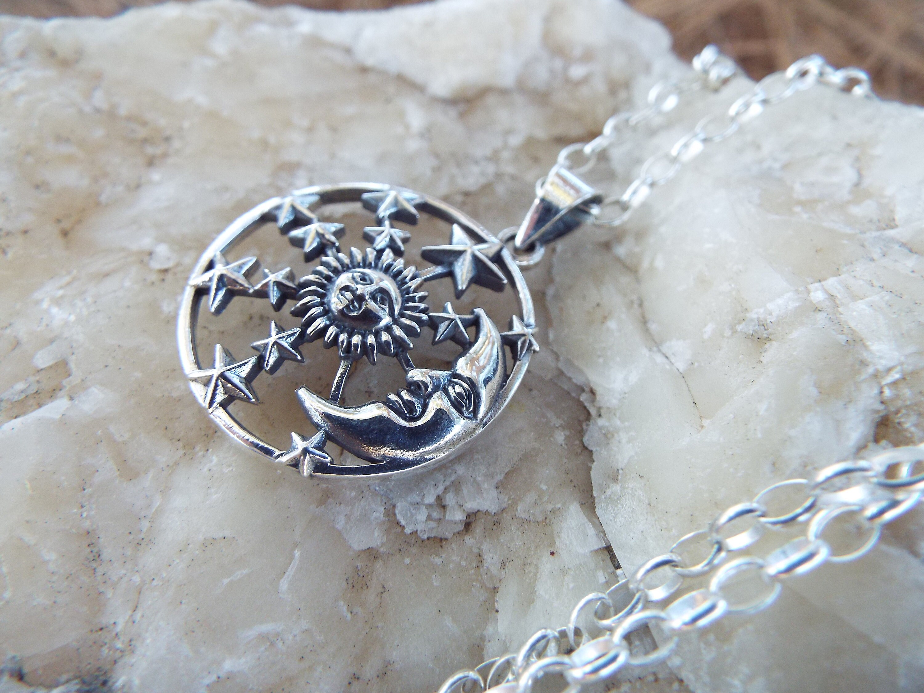 Sterling Silver Stars Sun Moon Jewelry Pendant Handmade Vintage ...