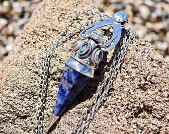 Sterling Silver Lapis Aqua Marine Garnet Pendulum Jewelry Pendant  Gemstone Crystal Handmade Necklace