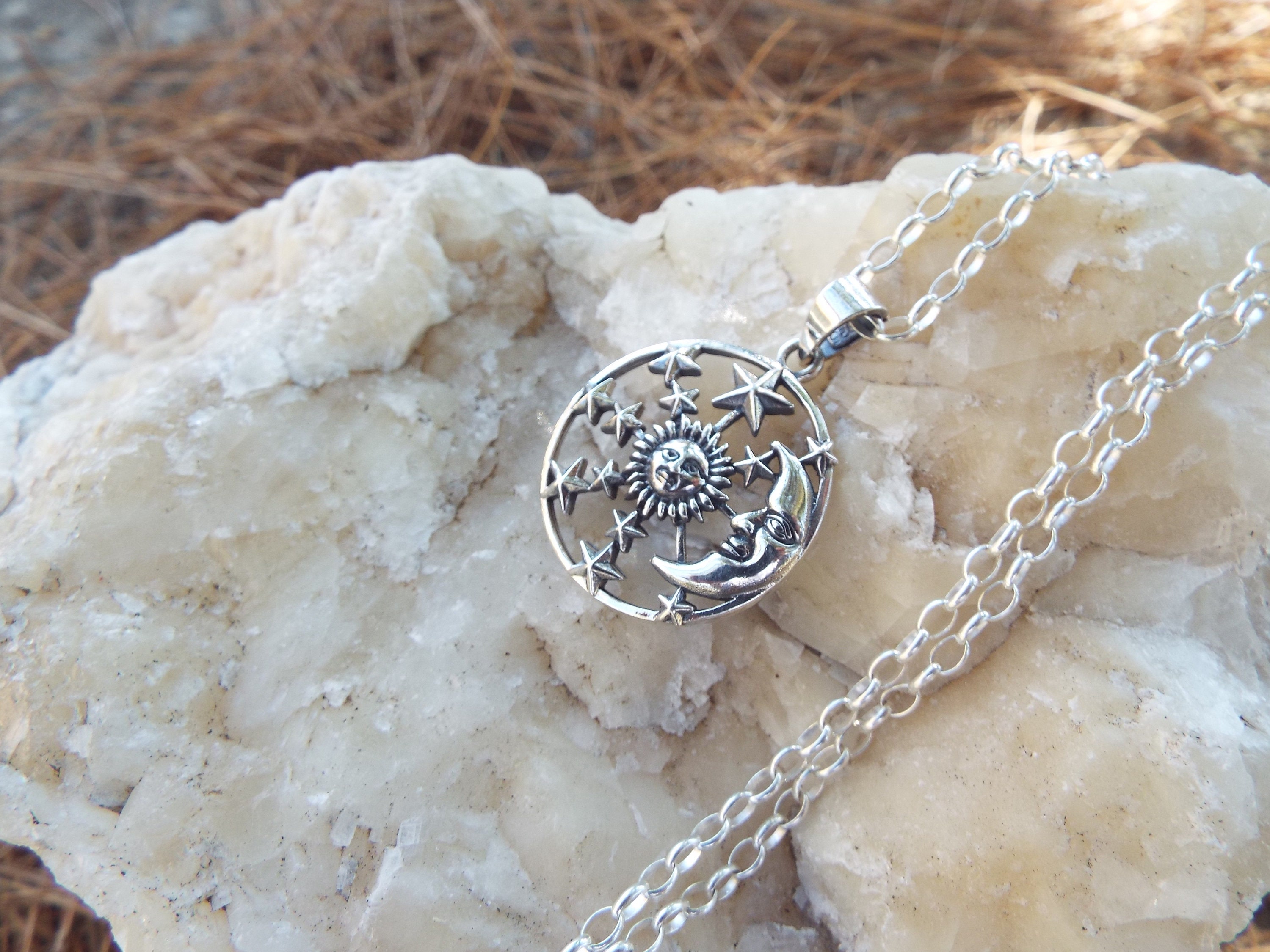 Sterling Silver Stars Sun Moon Jewelry Pendant Handmade Vintage ...