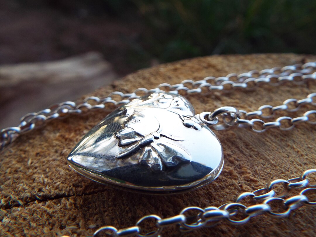 Sterling Silver Locket Pendant Heart Flower Butterfly Handmade Jewelry