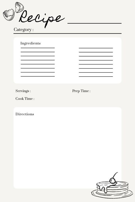 Recipe Card Digital Download Printable Recipe Card Etsy