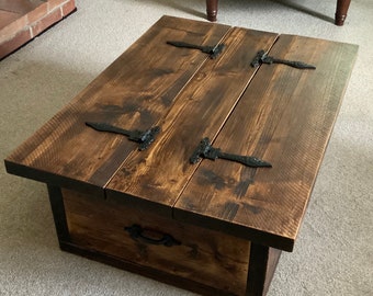 Handmade rustic reclaimed storage chest coffee table.