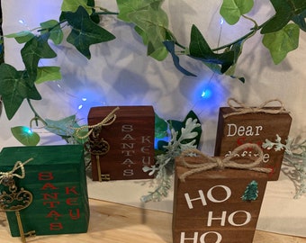 Christmas mini wood blocks, Christmas hostess gift, Christmas home decor, holiday decor, rustic Christmas decor, Santa’s Key decor