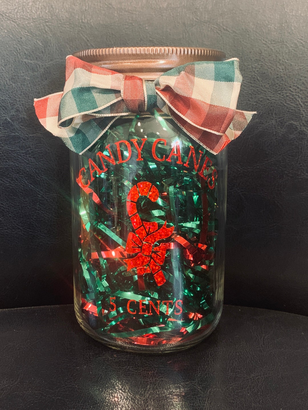 Christmas Mason Jar, Candy Cane Jar, Christmas Decor, Mason Jar