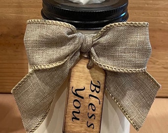 Rustic tissue jar,  mason jar tissue holder, tissue holder