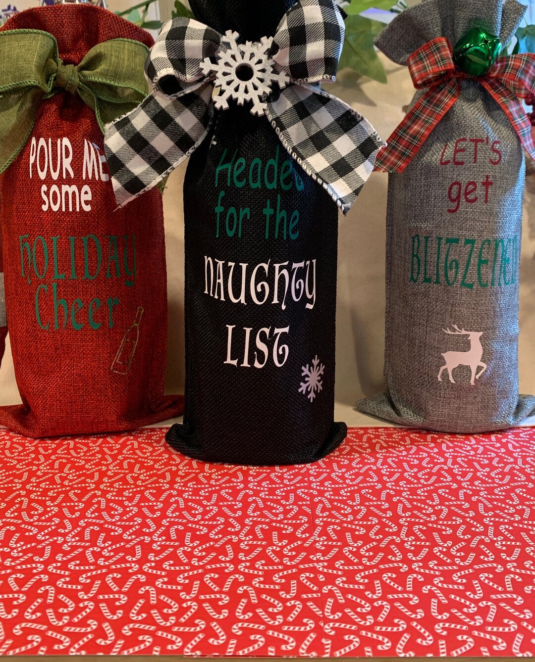 Personalized Holiday Wine Bag, Holiday Wine Bottle Bag, Christmas Wine