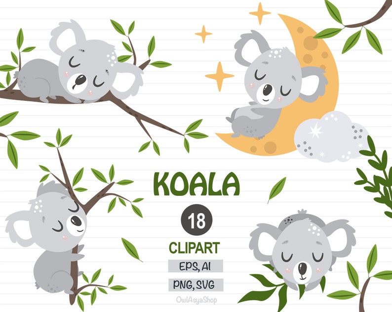 Koala Svg Bebe Koala Clipart Koala Lleva Png Clipart Arbol Etsy