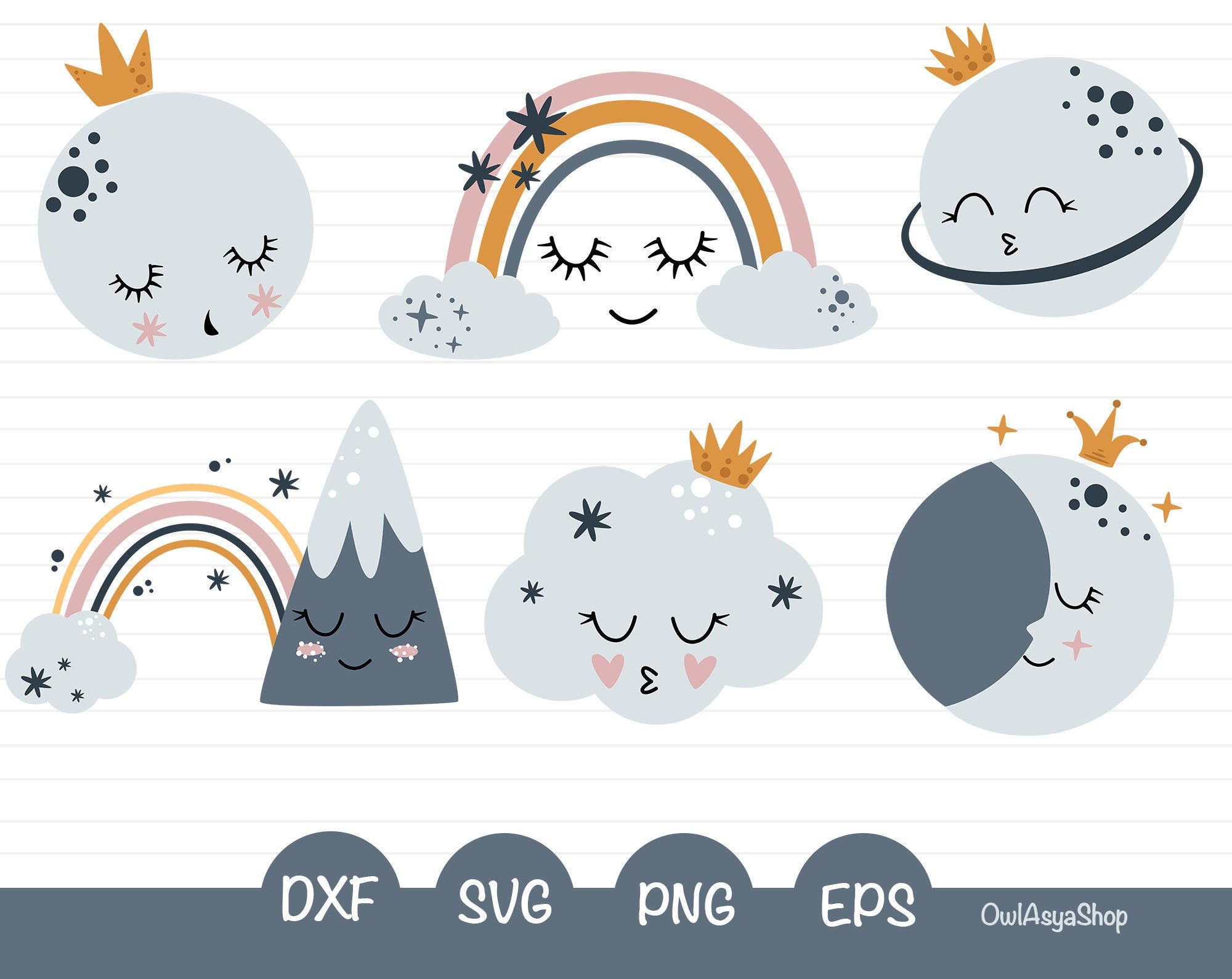 Moon svg Cloud clipart Rainbow png Baby neutral gender svg | Etsy