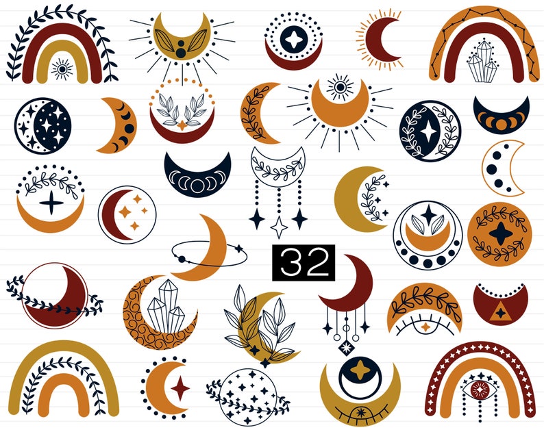 Download Boho moon svg Boho rainbow clipart Boho svg set Bohemian ...